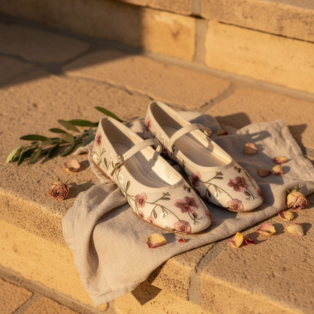 Alizé - Ballerines Brodée Fleurs Roses