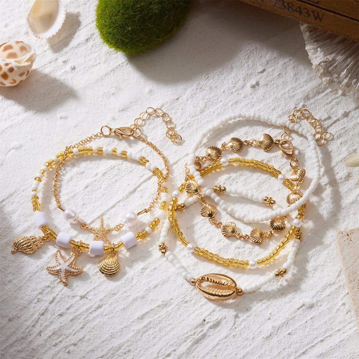 Ressac - Set Bracelets Dorés Coquillages & Perles