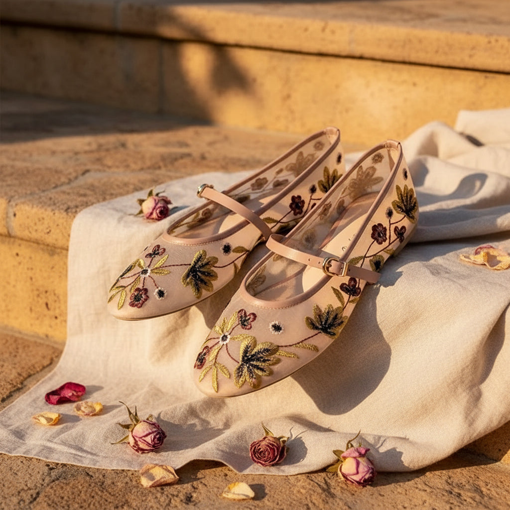 Alizé - Ballerines Brodée Fleurs Roses