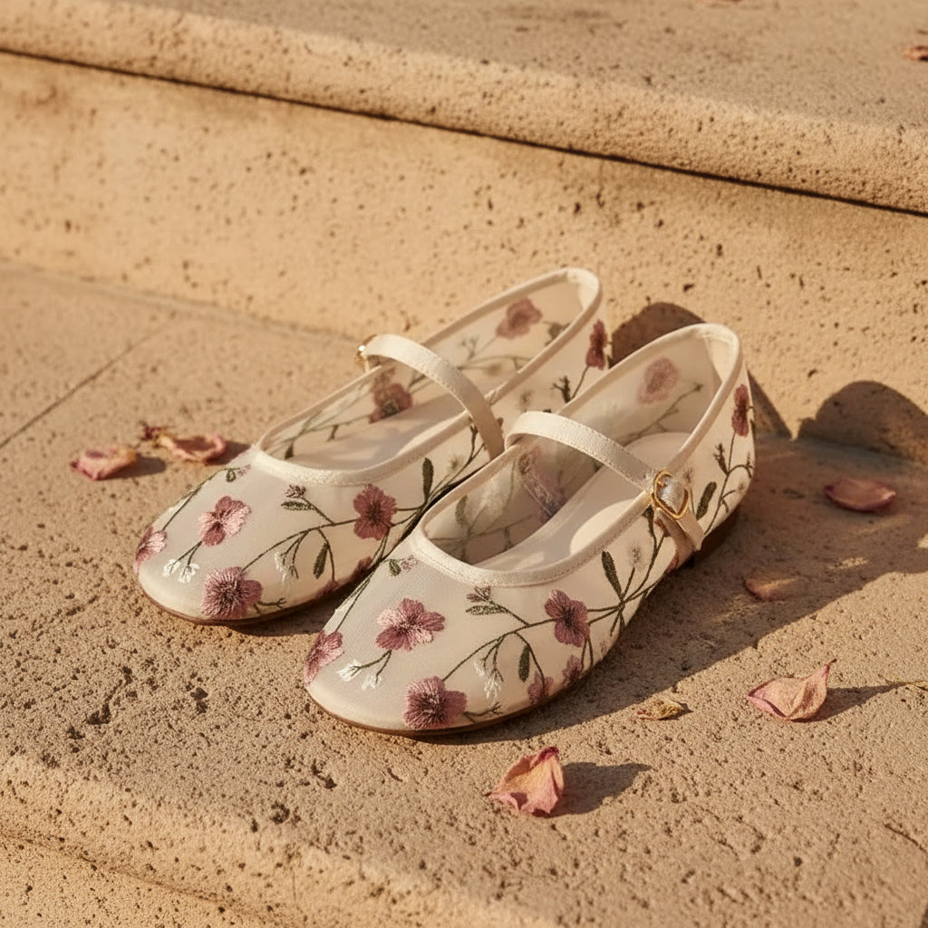 Alizé - Ballerines Brodée Fleurs Roses
