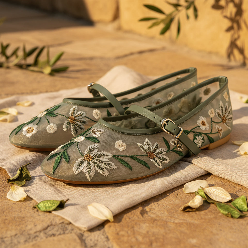 Alizé - Ballerines Brodée Fleurs Roses